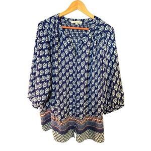 Rose + Olive Blue Boho Blouse Women’s Size 1X